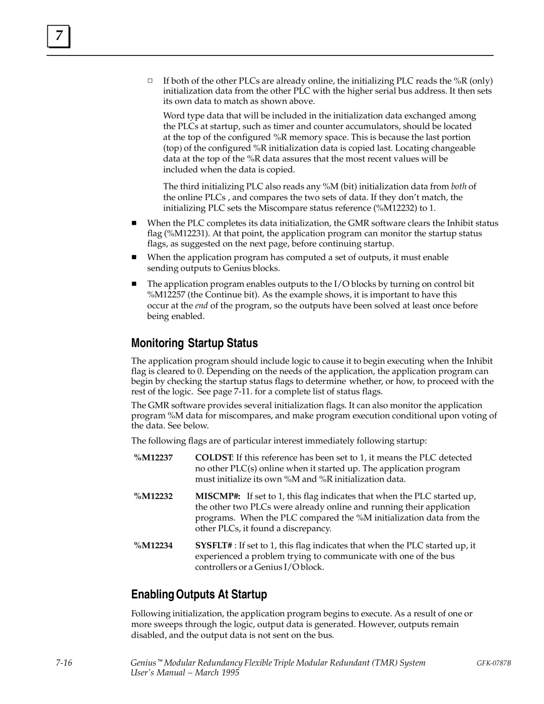 GE GFK-0787B user manual Monitoring Startup Status, Enabling Outputs At Startup 