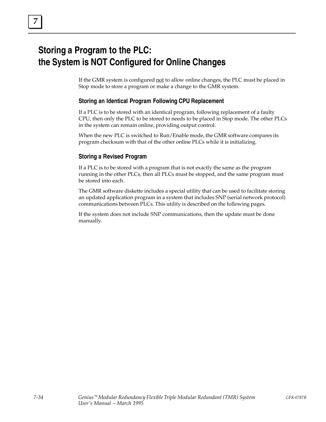 GE GFK-0787B user manual Storing an Identical Program Following CPU Replacement, Storing a Revised Program 