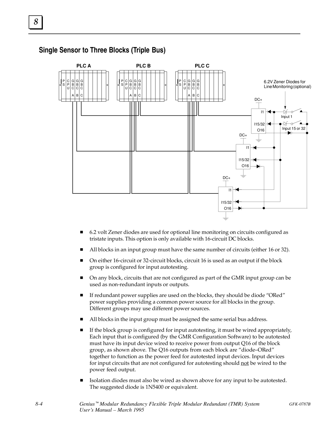 GE GFK-0787B user manual Single Sensor to Three Blocks Triple Bus 