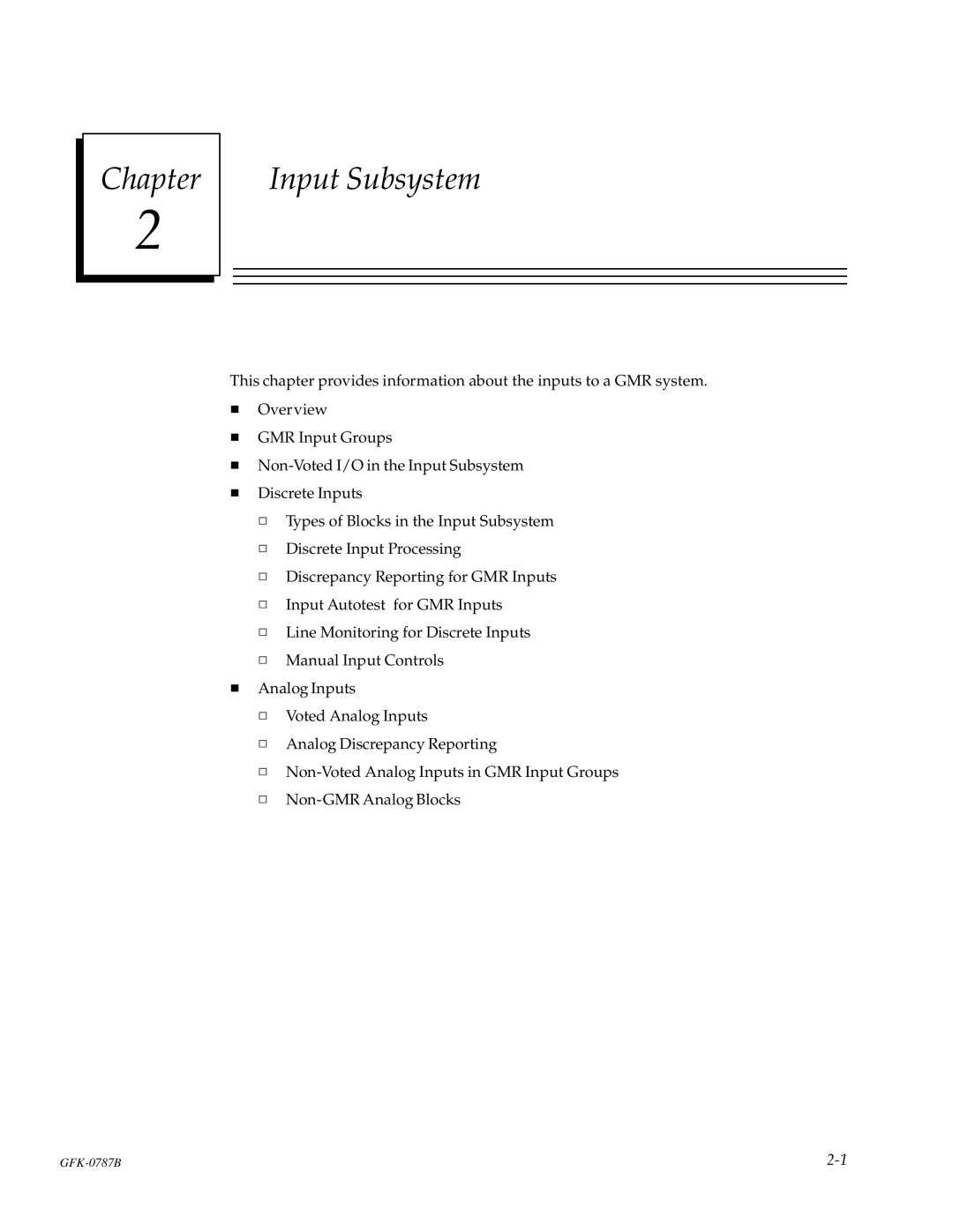 GE GFK-0787B user manual Chapter Input Subsystem 