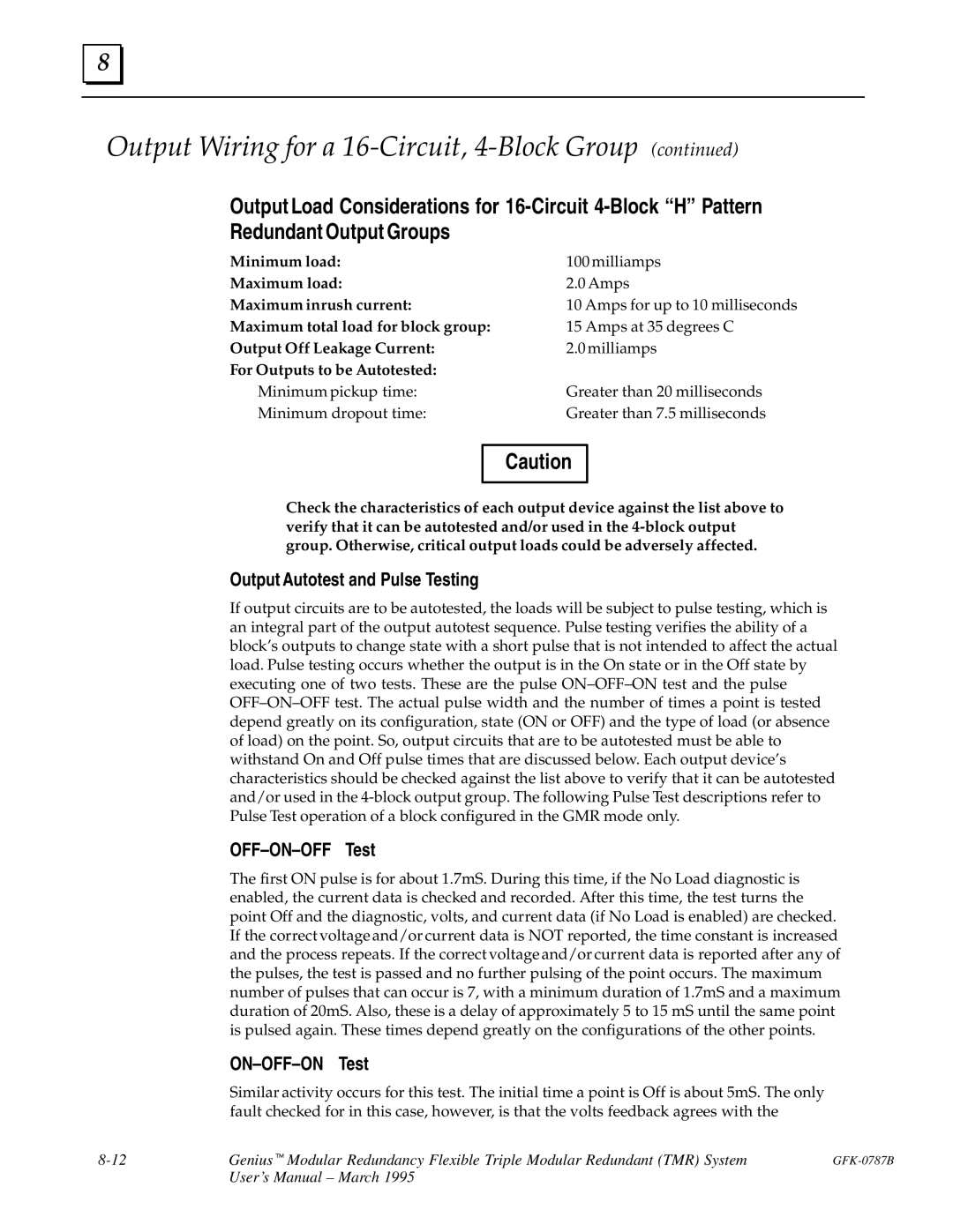 GE GFK-0787B user manual Output Autotest and Pulse Testing, OFF±ON±OFF Test, ON±OFF±ON Test 