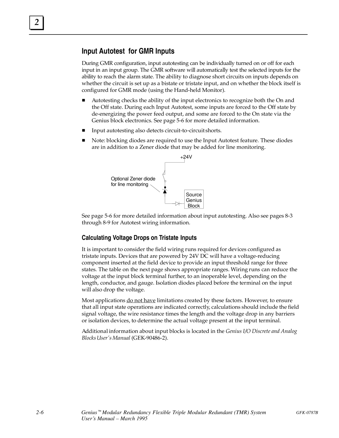 GE GFK-0787B user manual Input Autotest for GMR Inputs, Calculating Voltage Drops on Tristate Inputs 