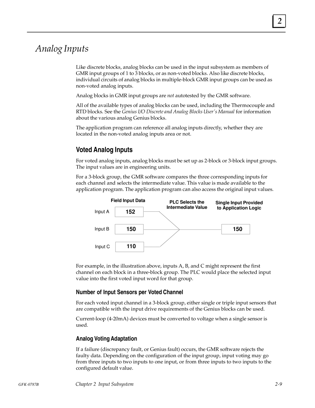 GE GFK-0787B user manual Voted Analog Inputs, Number of Input Sensors per Voted Channel, Analog Voting Adaptation 