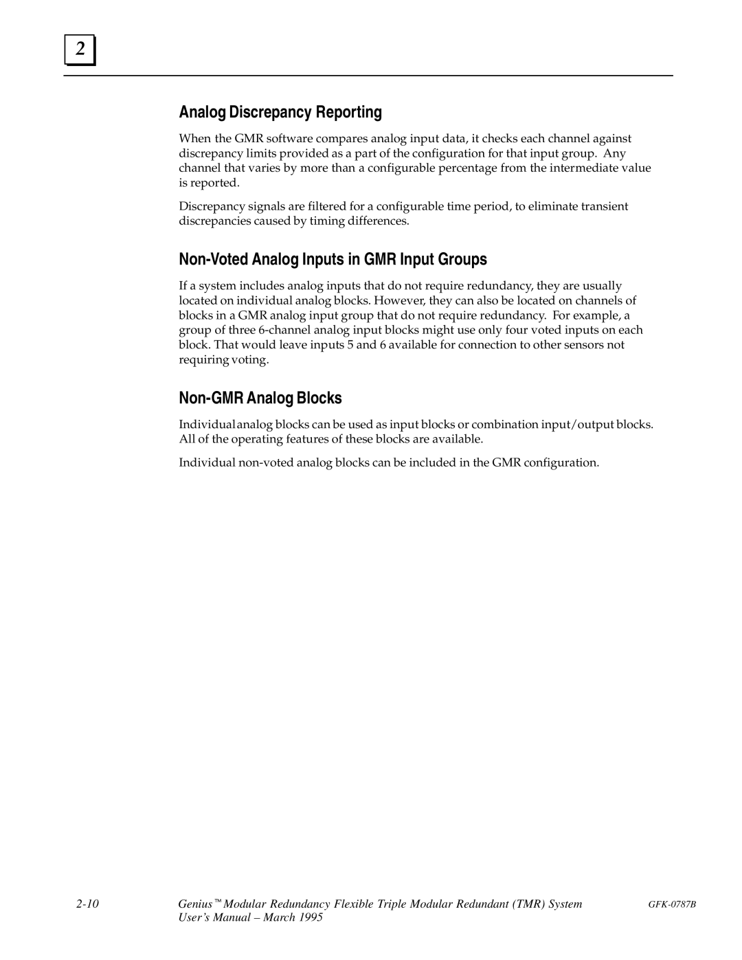 GE GFK-0787B user manual Analog Discrepancy Reporting, Non-Voted Analog Inputs in GMR Input Groups, Non-GMR Analog Blocks 