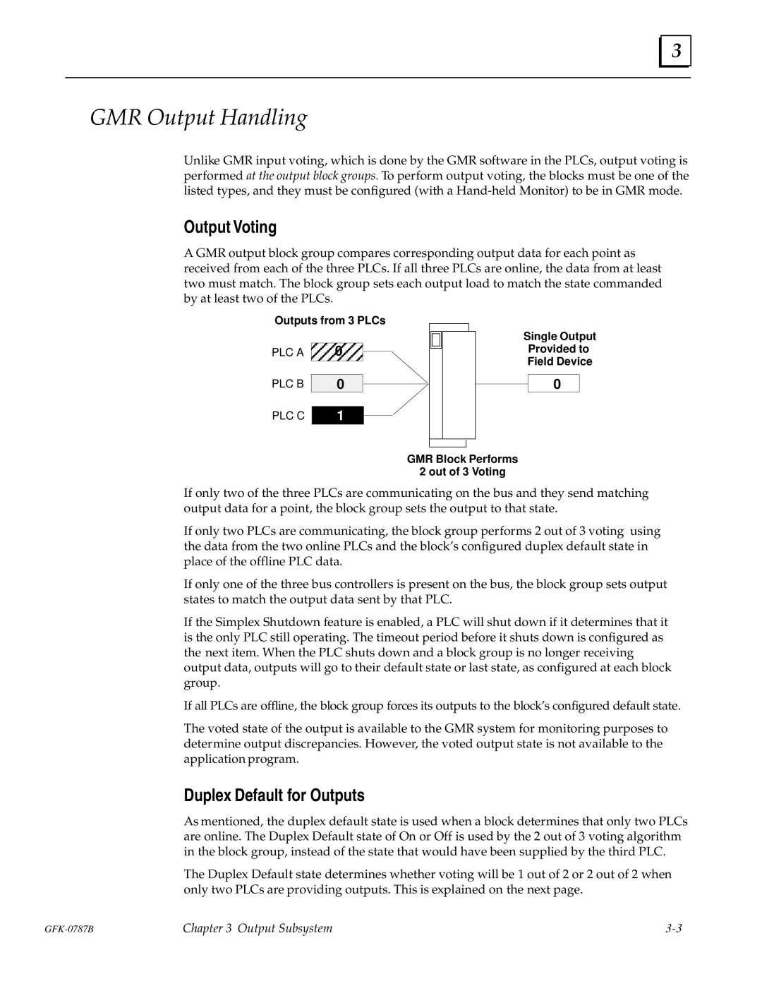 GE GFK-0787B user manual GMR Output Handling, Output Voting, Duplex Default for Outputs 