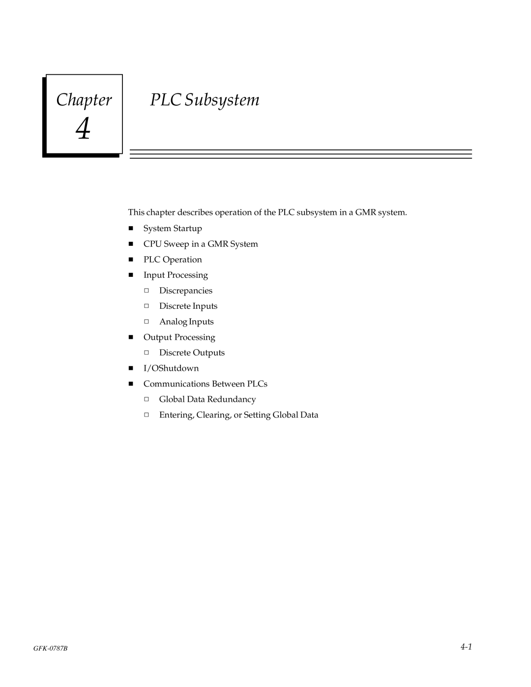 GE GFK-0787B user manual Chapter PLC Subsystem 