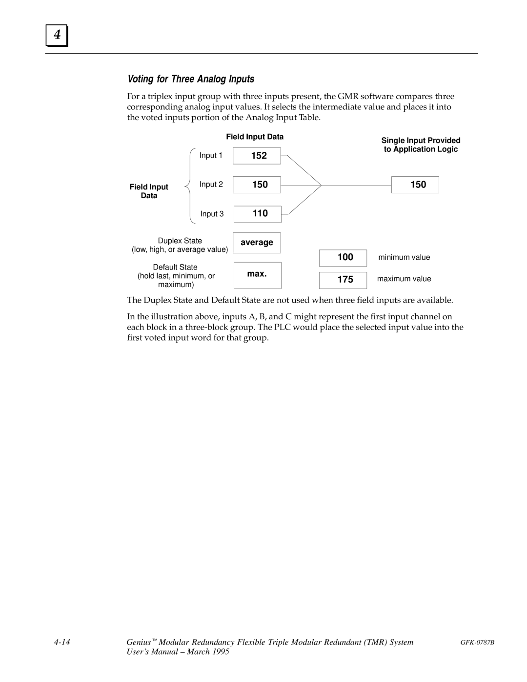 GE GFK-0787B user manual Voting for Three Analog Inputs 