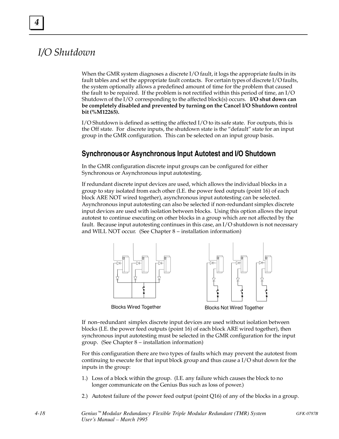 GE GFK-0787B user manual Synchronous or Asynchronous Input Autotest and I/O Shutdown 