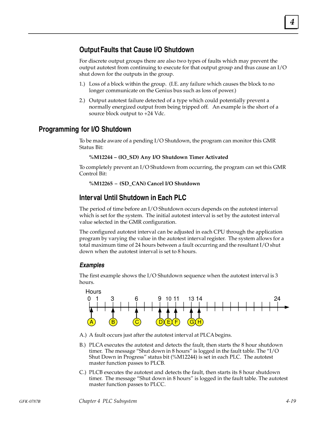 GE GFK-0787B Output Faults that Cause I/O Shutdown, Programming for I/O Shutdown, Interval Until Shutdown in Each PLC 