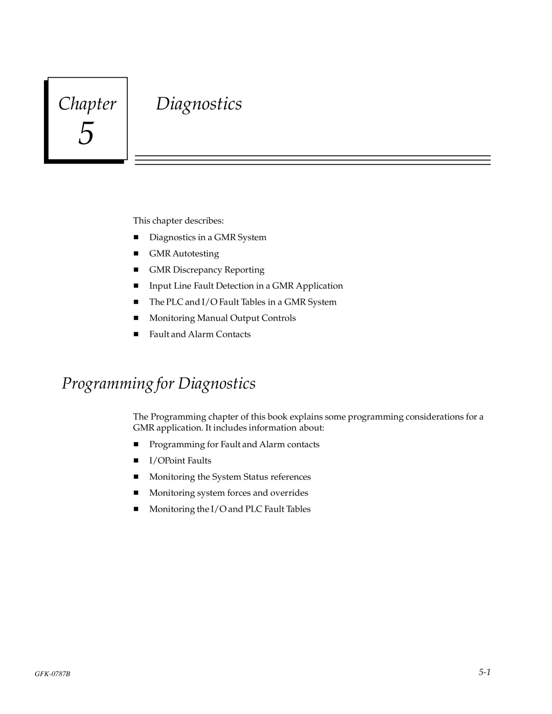 GE GFK-0787B user manual Chapter Diagnostics, Programming for Diagnostics 