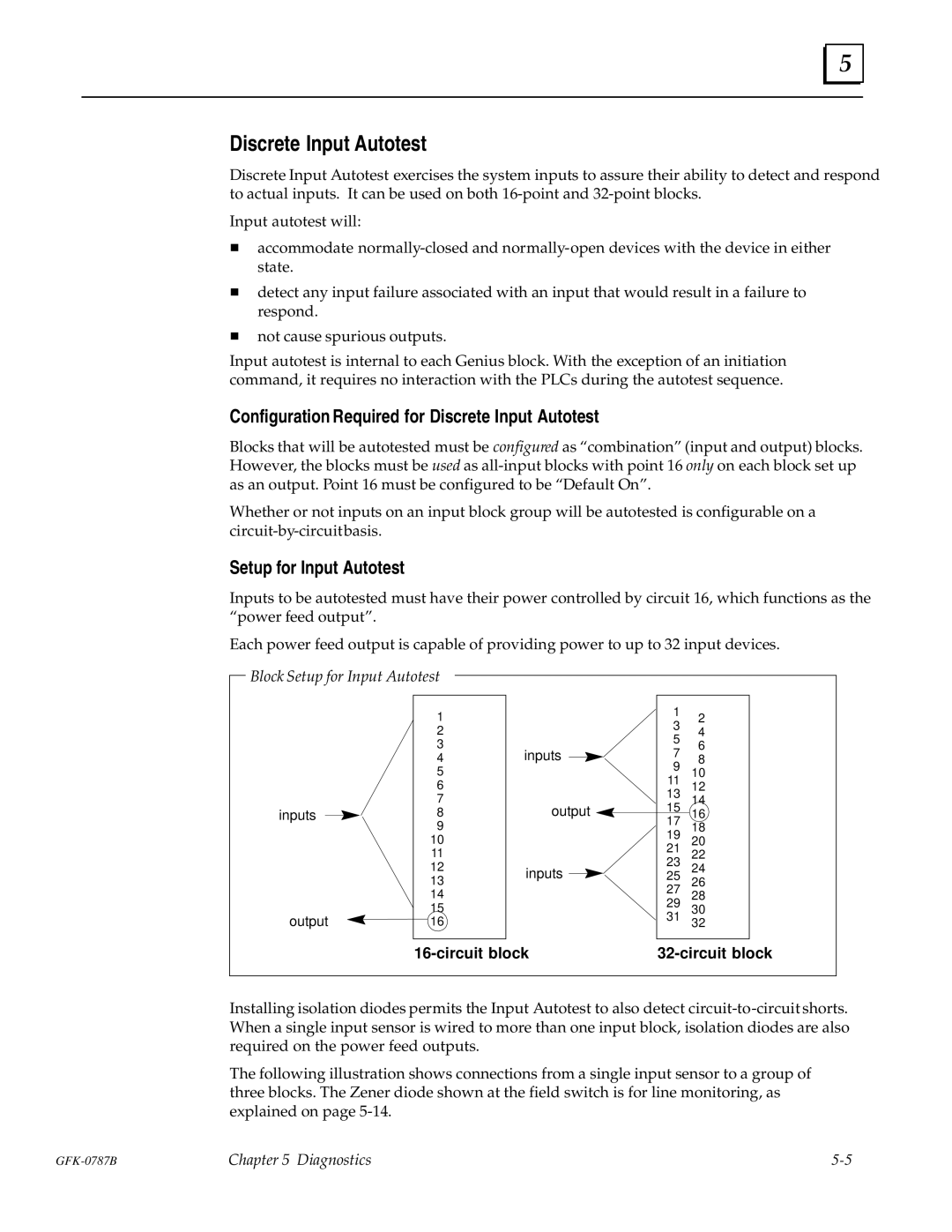 GE GFK-0787B user manual Configuration Required for Discrete Input Autotest, Setup for Input Autotest 