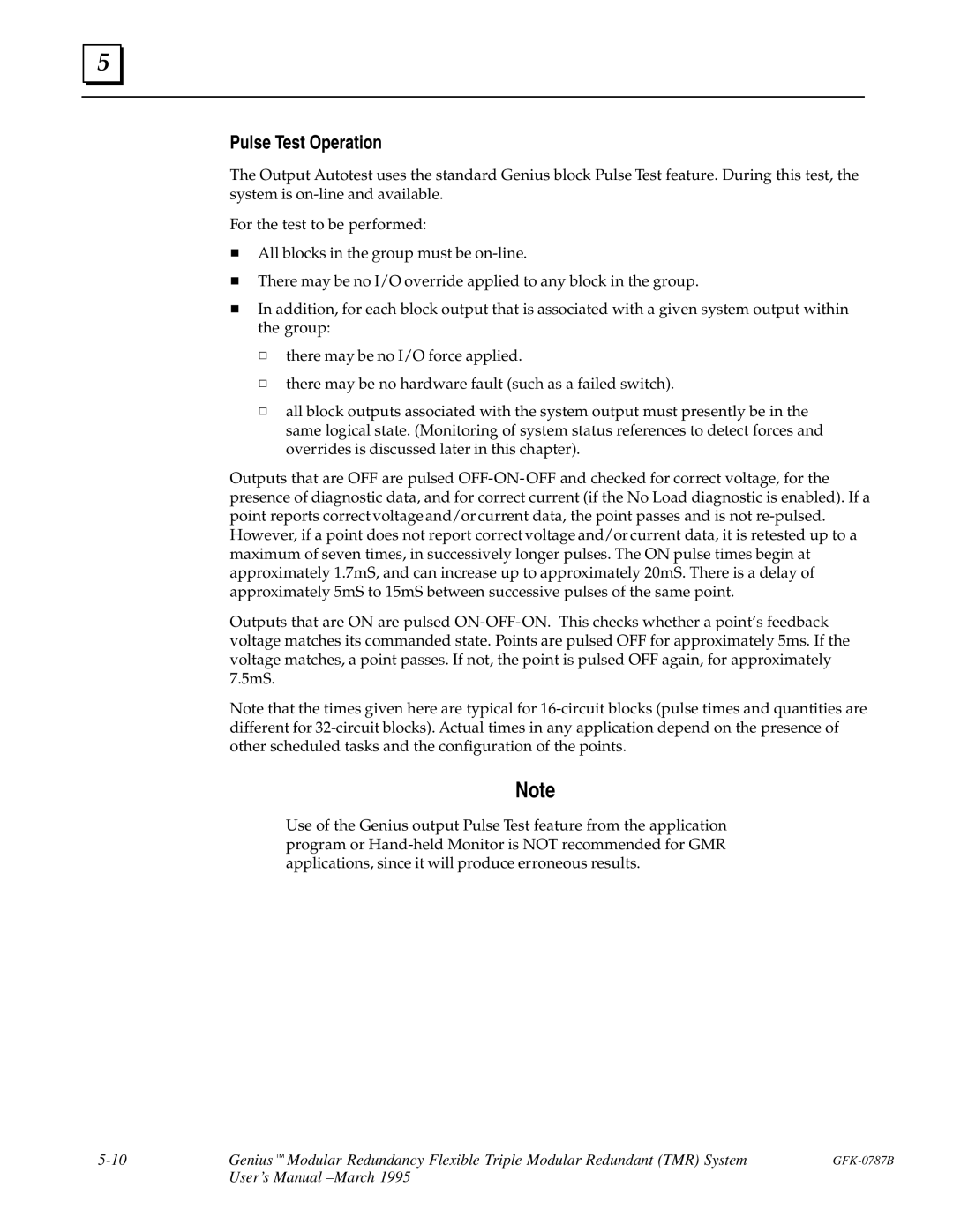 GE GFK-0787B user manual Pulse Test Operation 