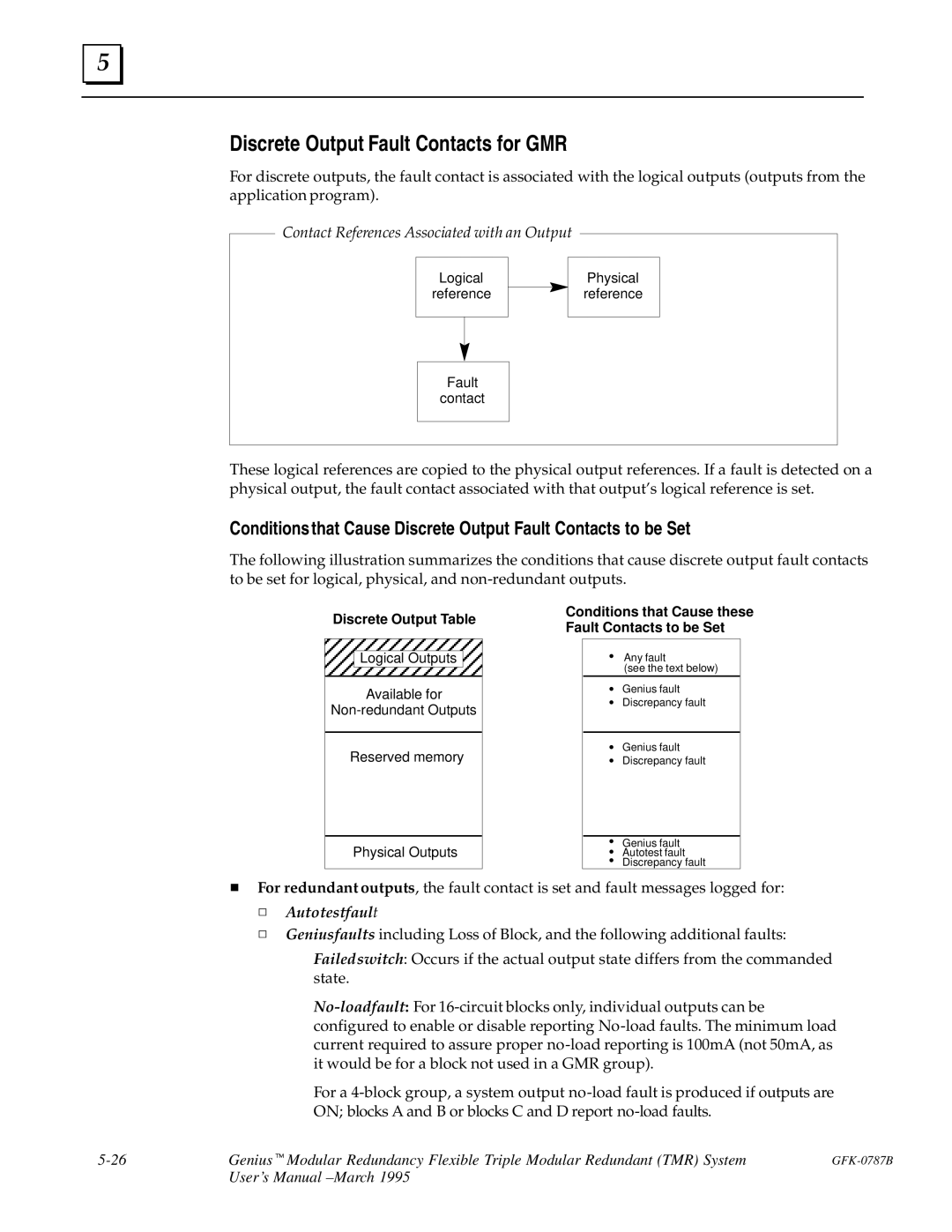 GE GFK-0787B user manual Discrete Output Fault Contacts for GMR, Contact References Associated with an Output 