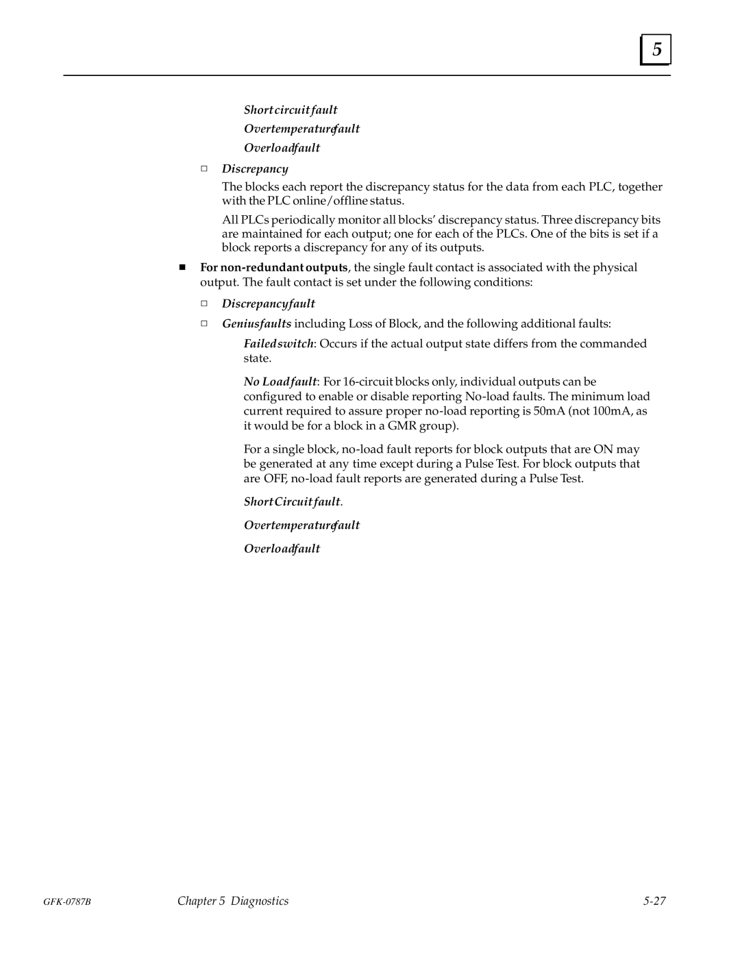 GE GFK-0787B user manual ShortCircuitfault Overtemperaturefault Overloadfault 