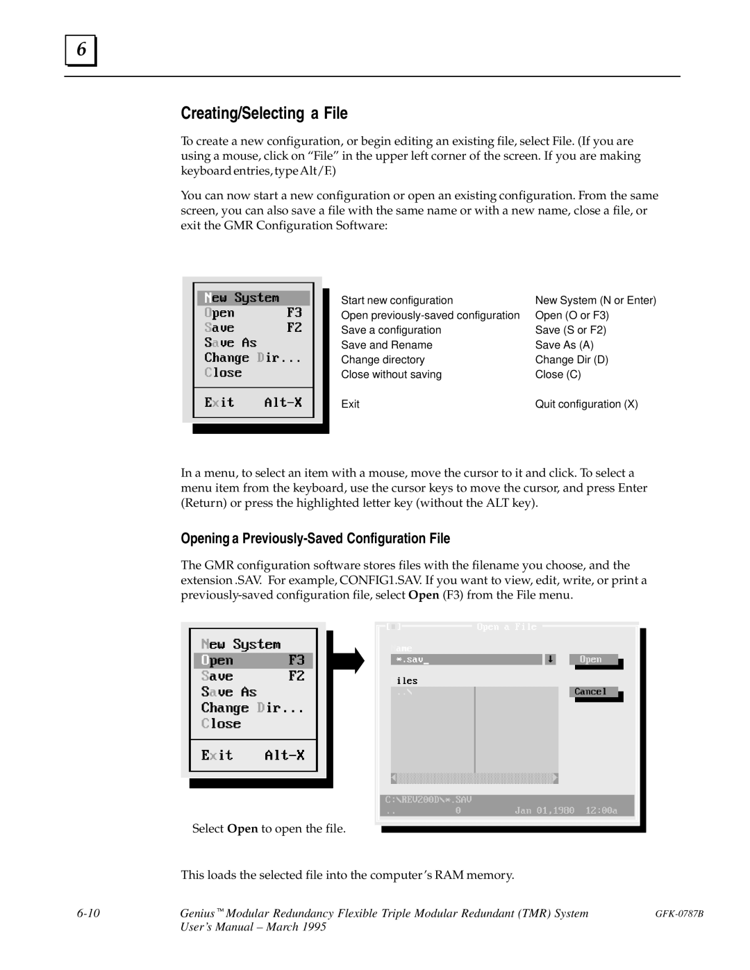 GE GFK-0787B user manual Creating/Selecting a File, Opening a Previously-Saved Configuration File 