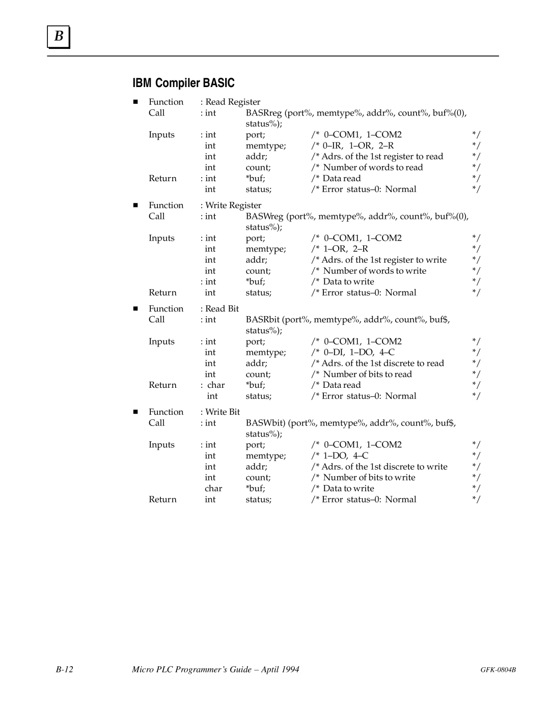 GE GFK-0804B manual IBM Compiler Basic 