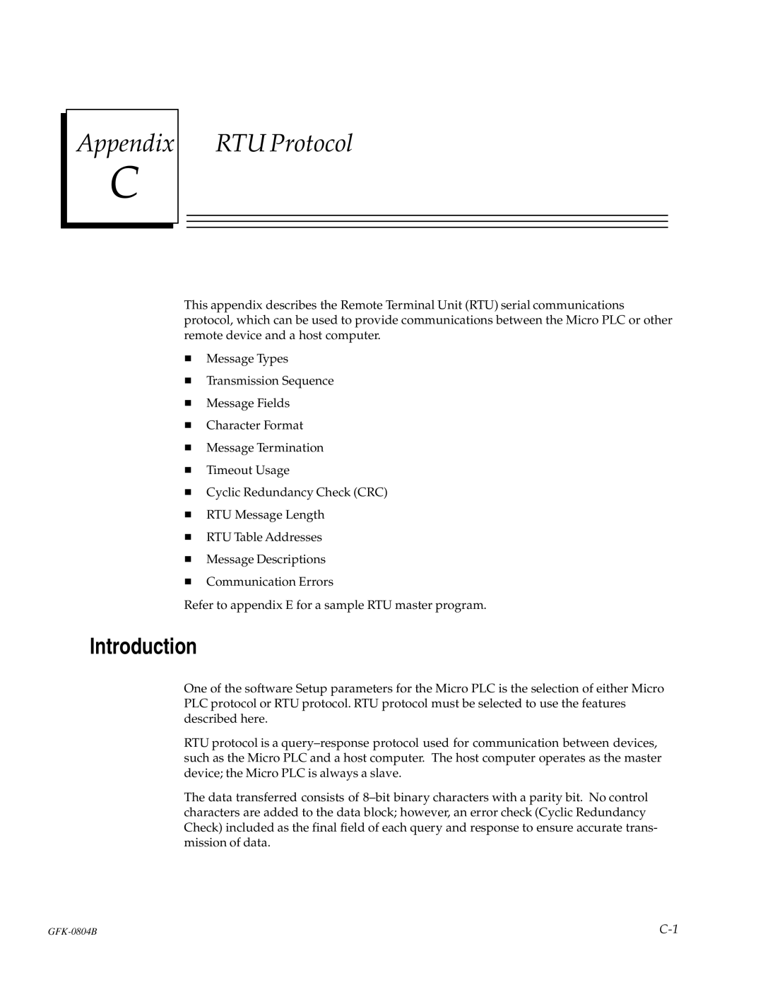 GE GFK-0804B manual Appendix RTU Protocol, Introduction 