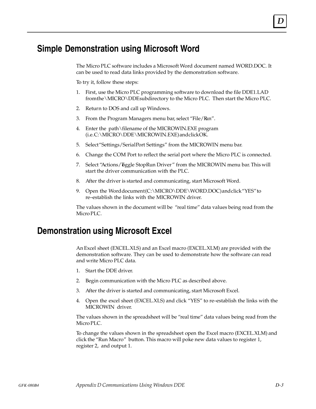 GE GFK-0804B manual Simple Demonstration using Microsoft Word, Demonstration using Microsoft Excel 