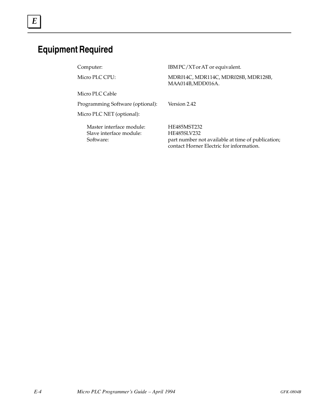 GE GFK-0804B manual Equipment Required 