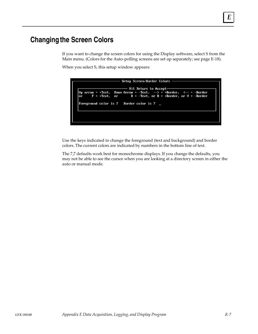 GE GFK-0804B manual Changing the Screen Colors 