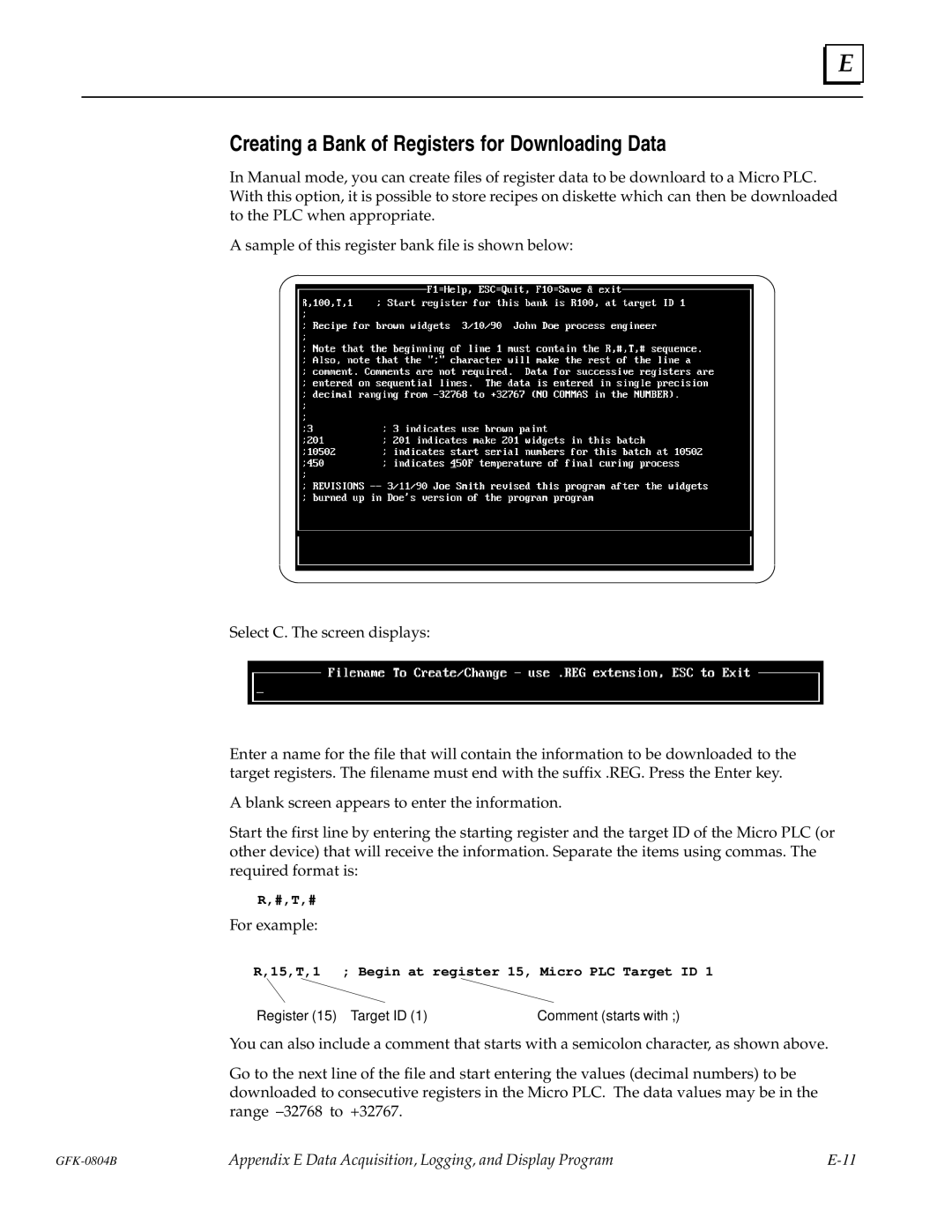 GE GFK-0804B manual Creating a Bank of Registers for Downloading Data 