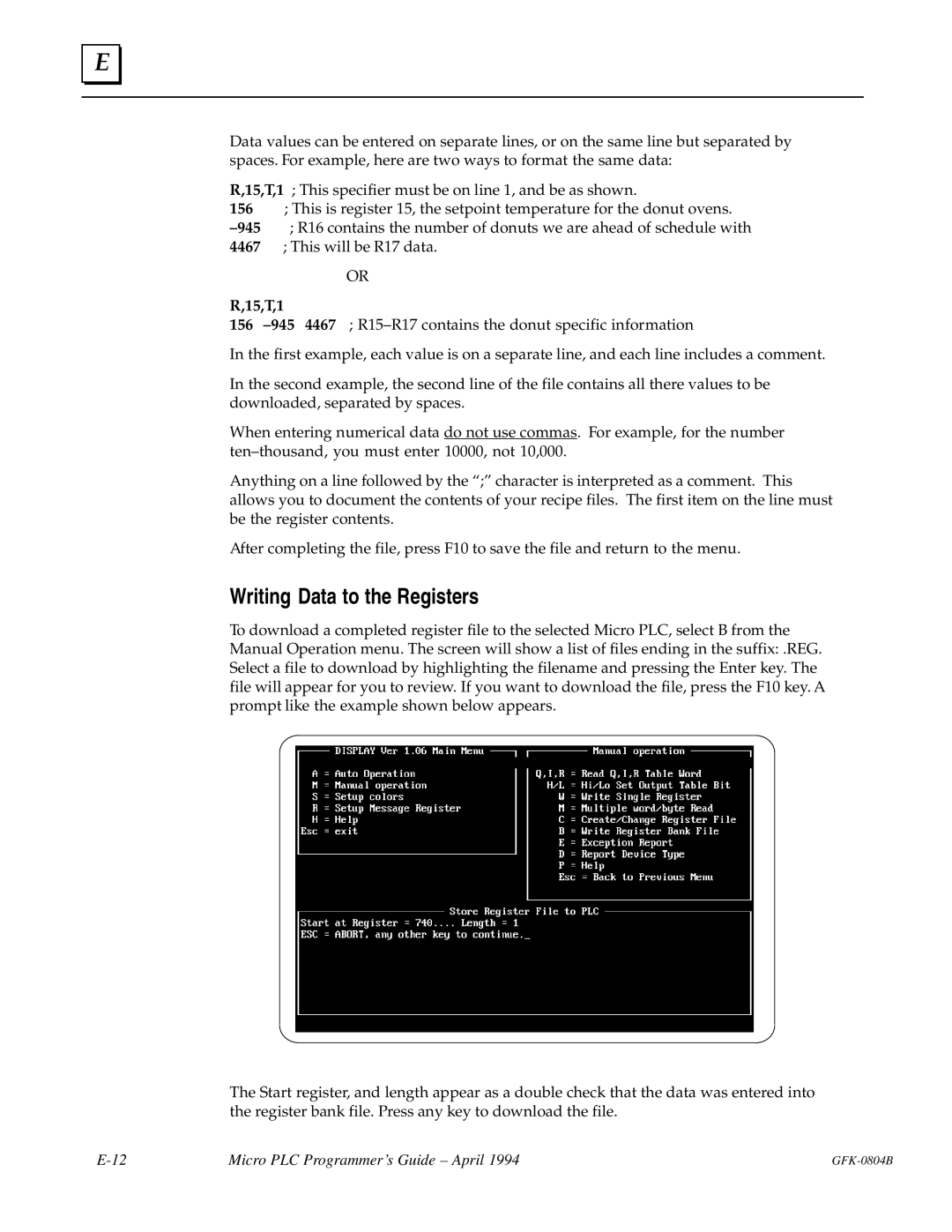 GE GFK-0804B manual Writing Data to the Registers, 15,T,1 