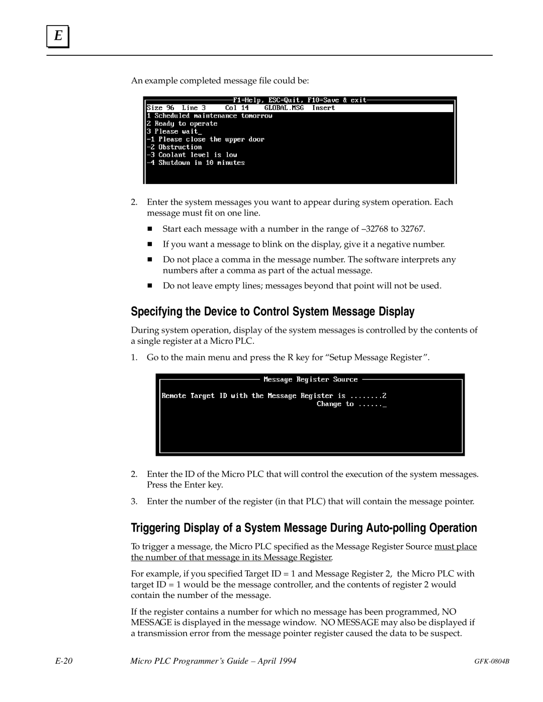 GE GFK-0804B manual Specifying the Device to Control System Message Display 