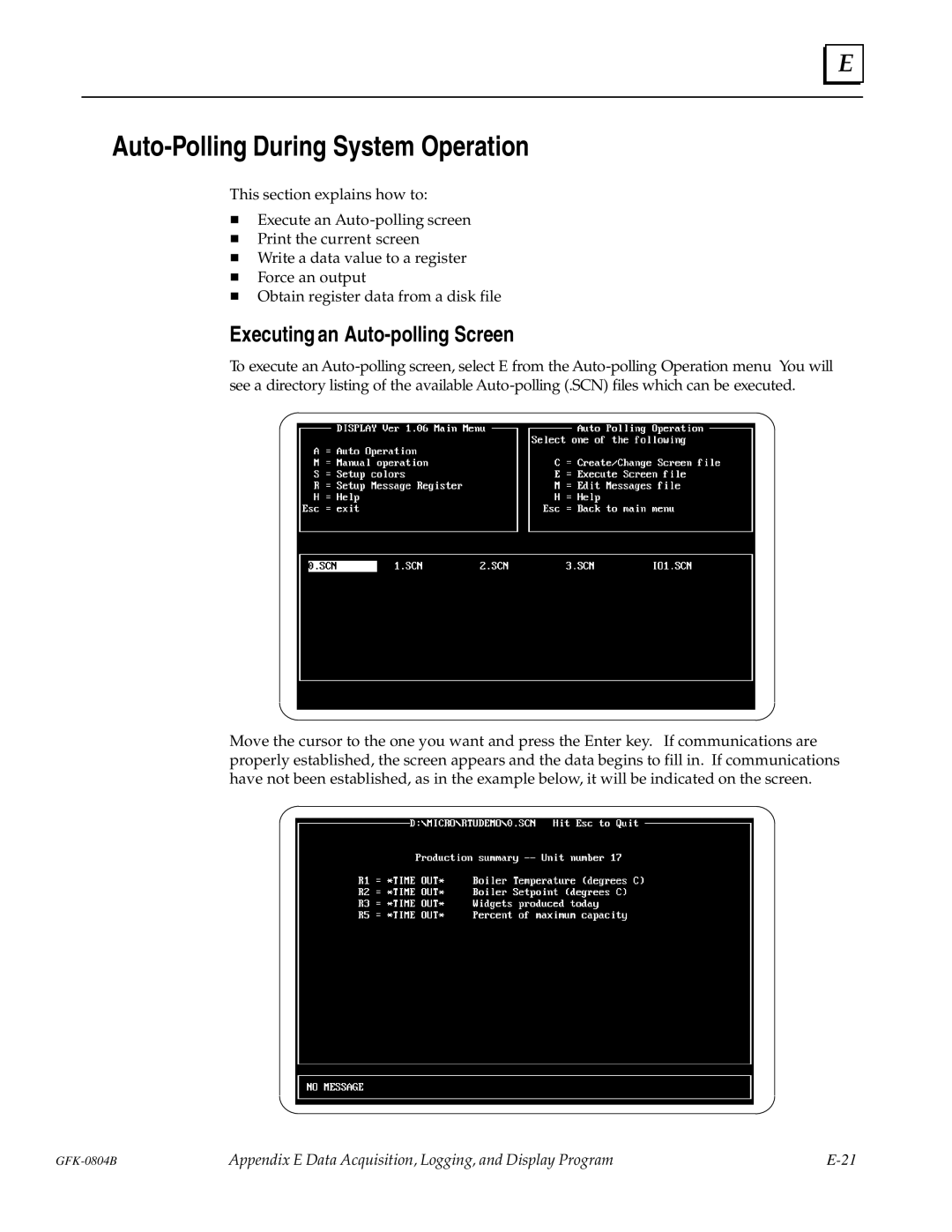 GE GFK-0804B manual Auto-Polling During System Operation, Executing an Auto-polling Screen 