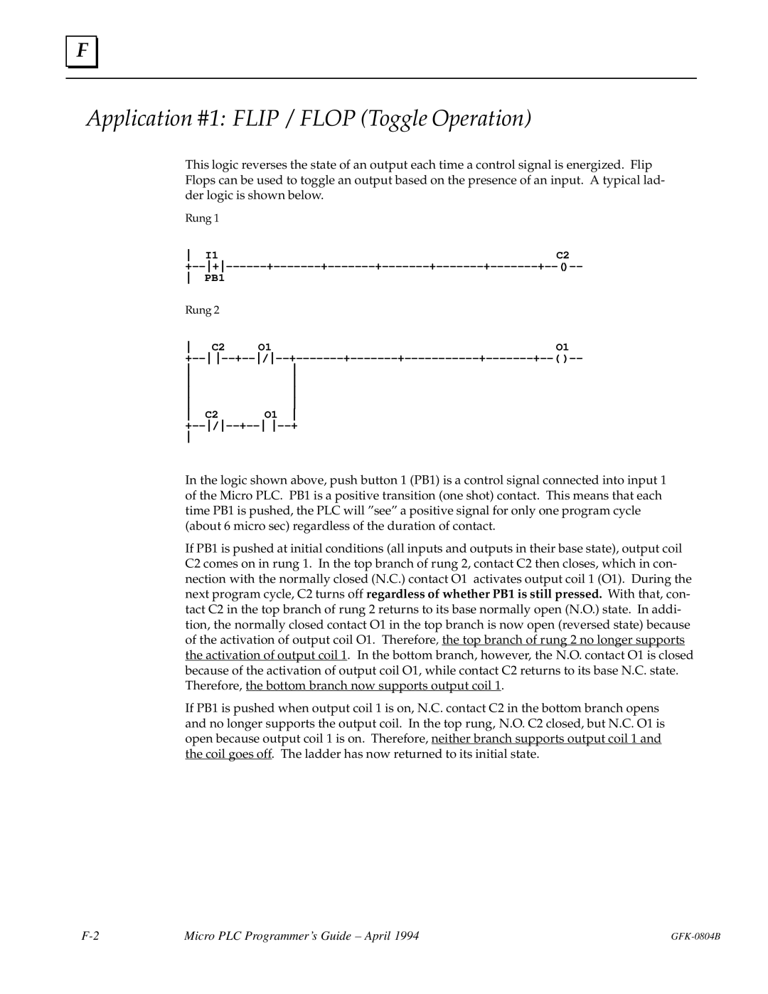 GE GFK-0804B manual Application #1 Flip / Flop Toggle Operation 