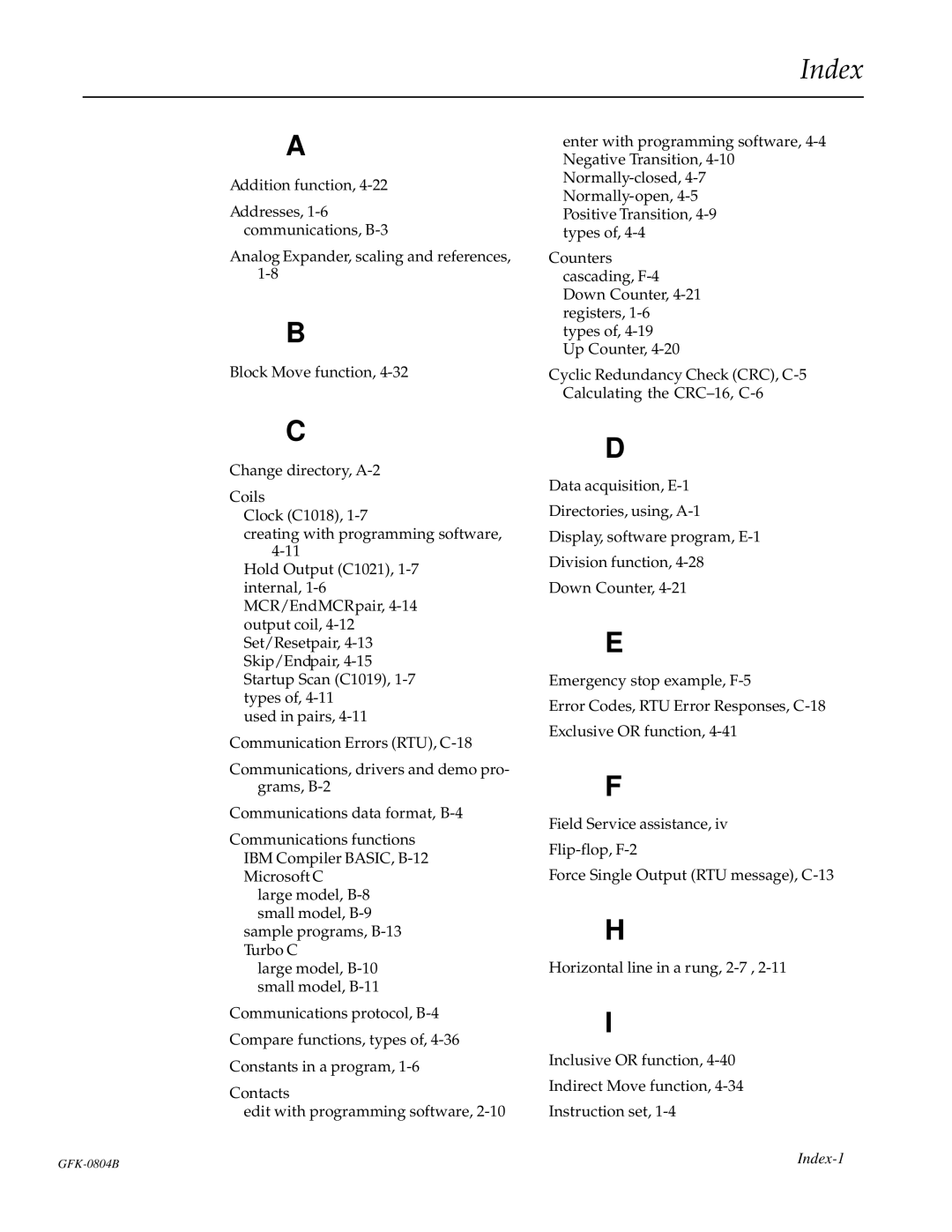 GE GFK-0804B manual Index 