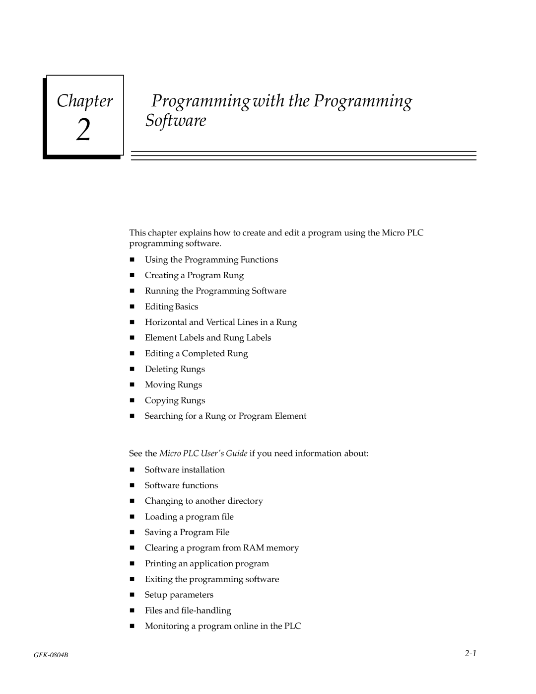 GE GFK-0804B manual Chapter Programming with the Programming Software 