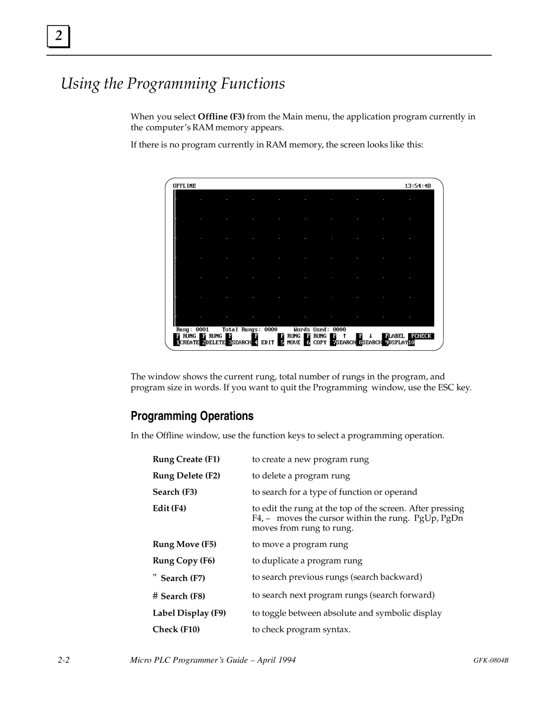 GE GFK-0804B manual Using the Programming Functions, Programming Operations 