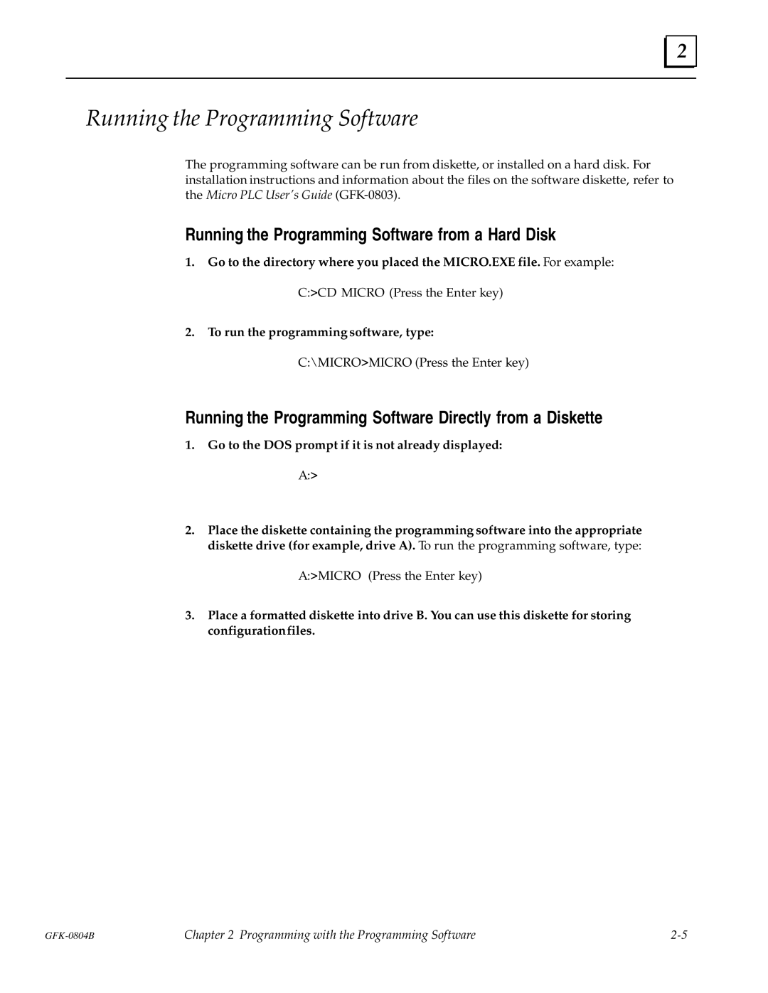 GE GFK-0804B manual Running the Programming Software from a Hard Disk 