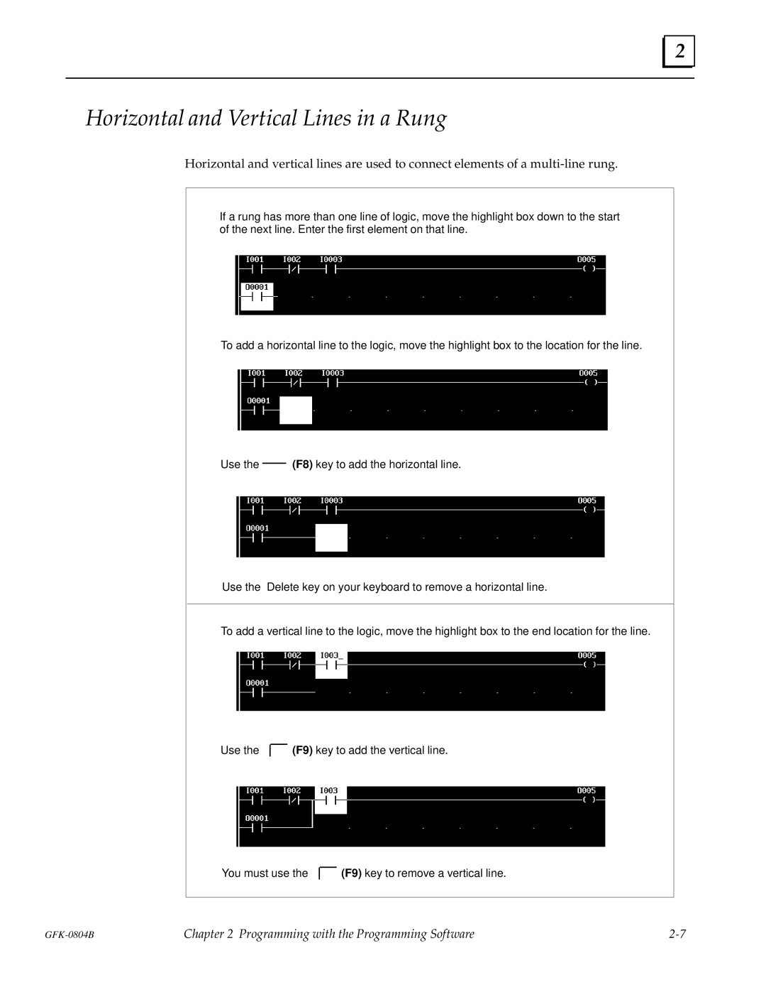 GE GFK-0804B manual Horizontal and Vertical Lines in a Rung 