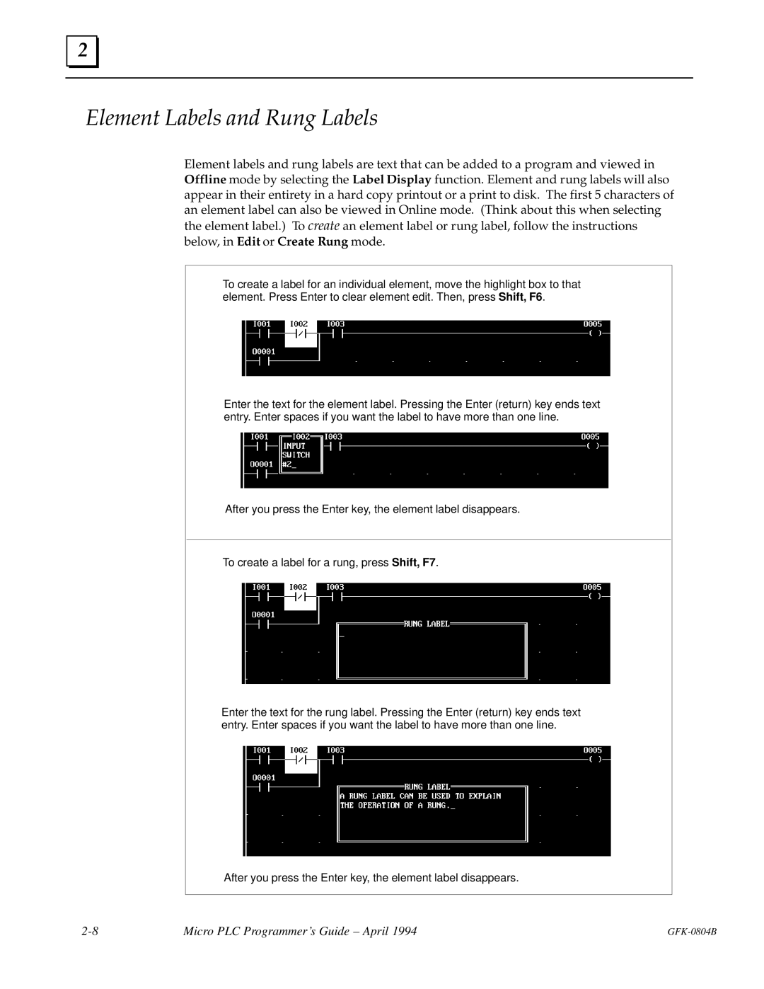 GE GFK-0804B manual Element Labels and Rung Labels 