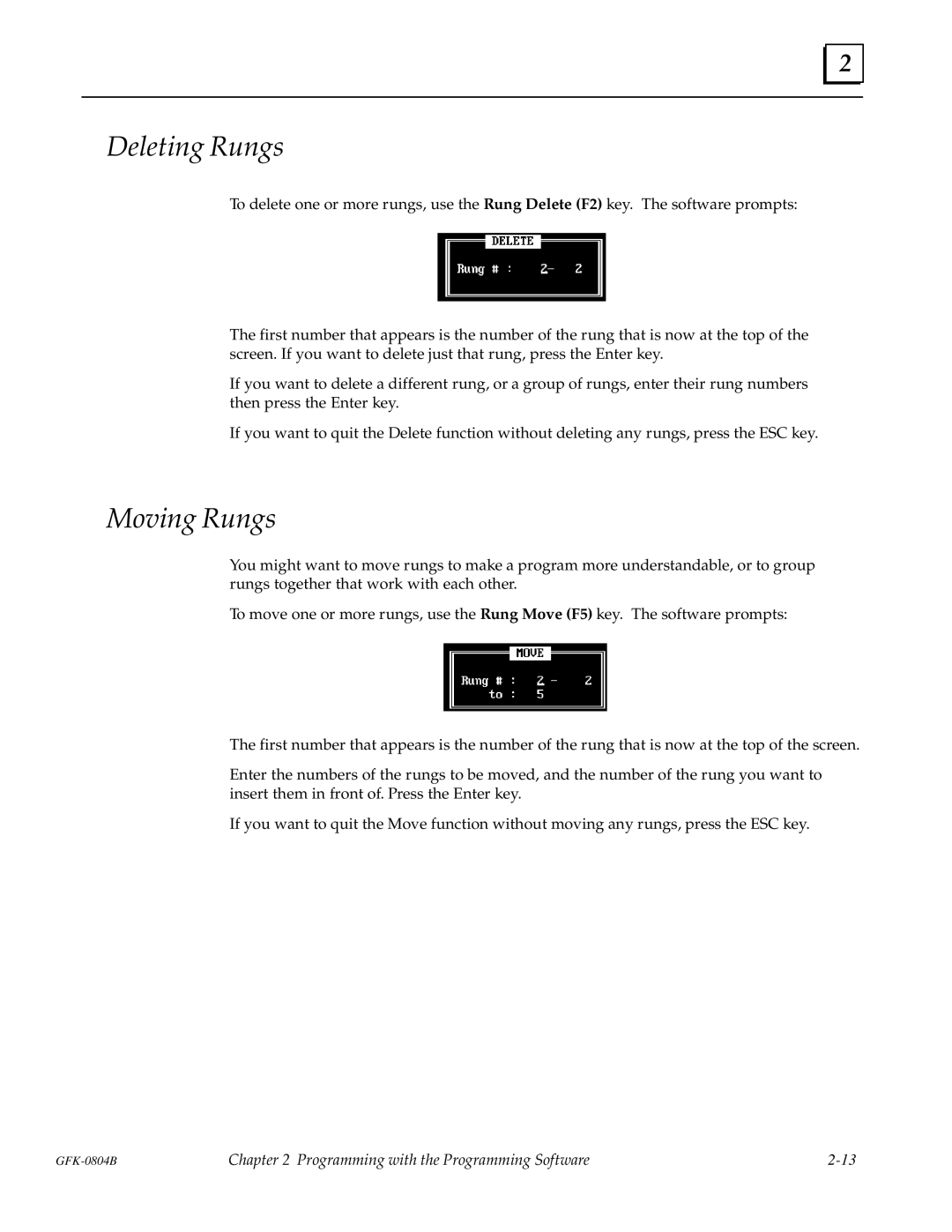 GE GFK-0804B manual Deleting Rungs, Moving Rungs 