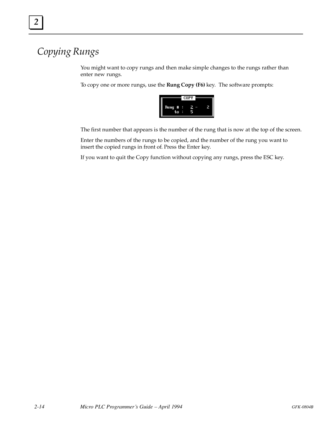 GE GFK-0804B manual Copying Rungs 