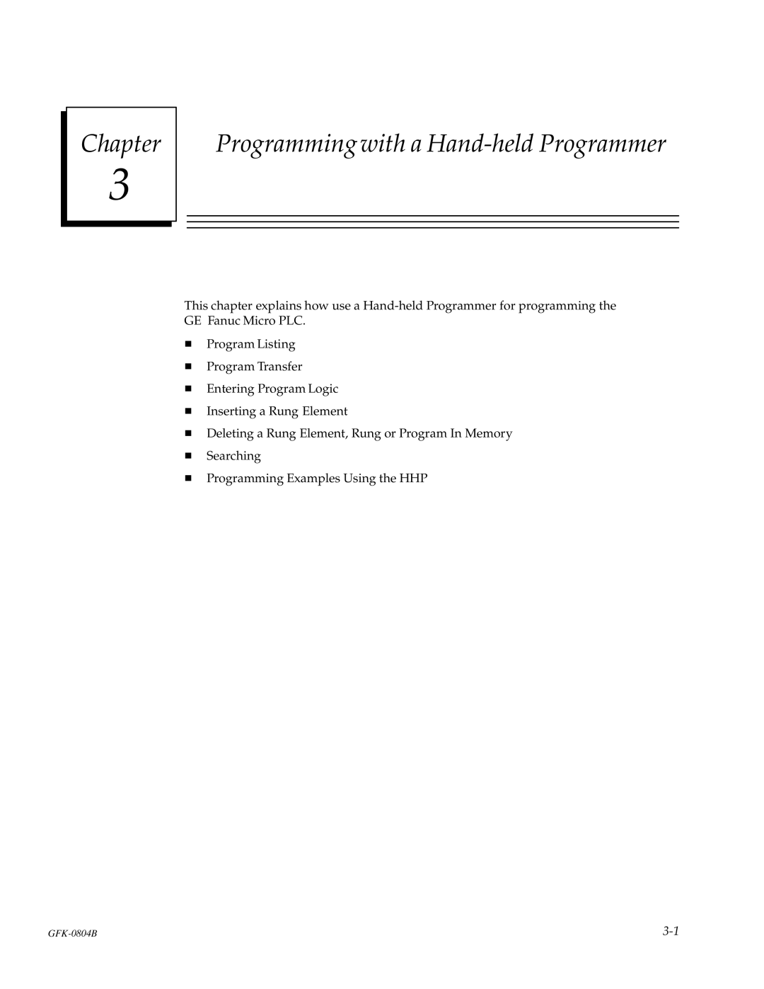 GE GFK-0804B manual Chapter Programming with a Hand-held Programmer 