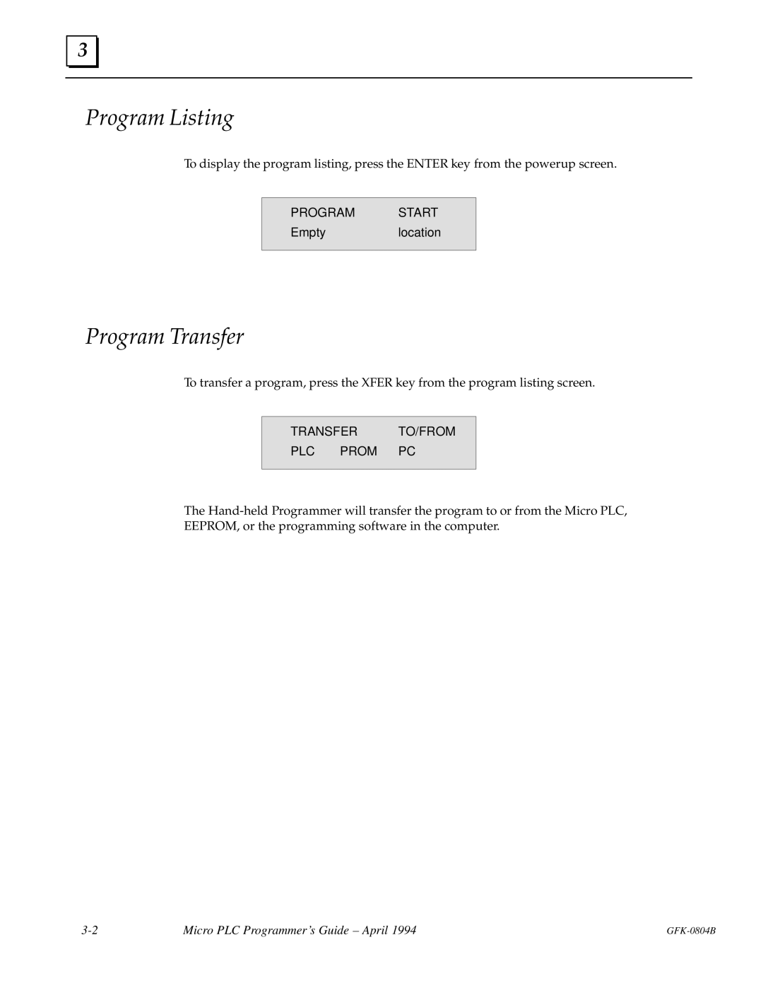 GE GFK-0804B manual Program Listing, Program Transfer 