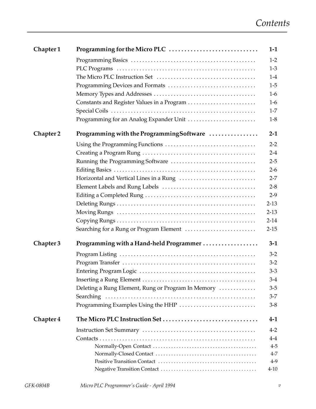 GE GFK-0804B manual Contents 