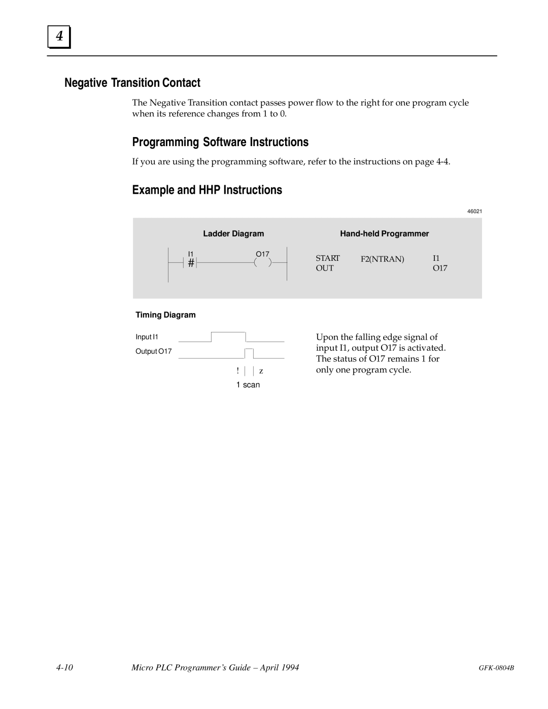 GE GFK-0804B manual Negative Transition Contact, Example and HHP Instructions 