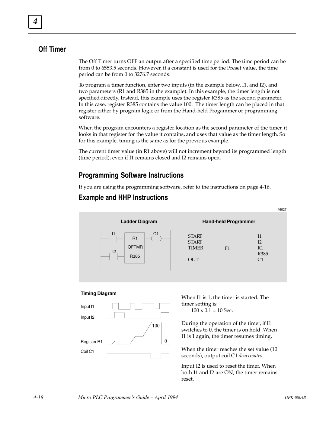 GE GFK-0804B manual Off Timer, Example and HHP Instructions 