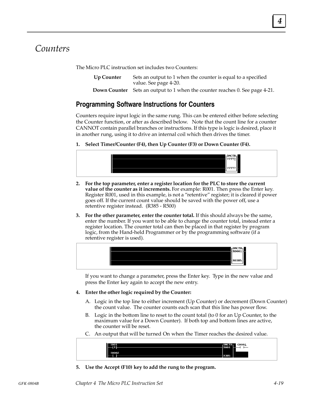 GE GFK-0804B manual Programming Software Instructions for Counters, Enter the other logic required by the Counter 