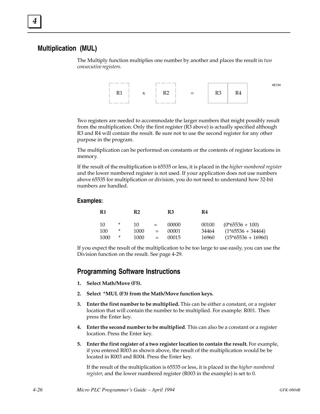 GE GFK-0804B manual Multiplication MUL, Examples 