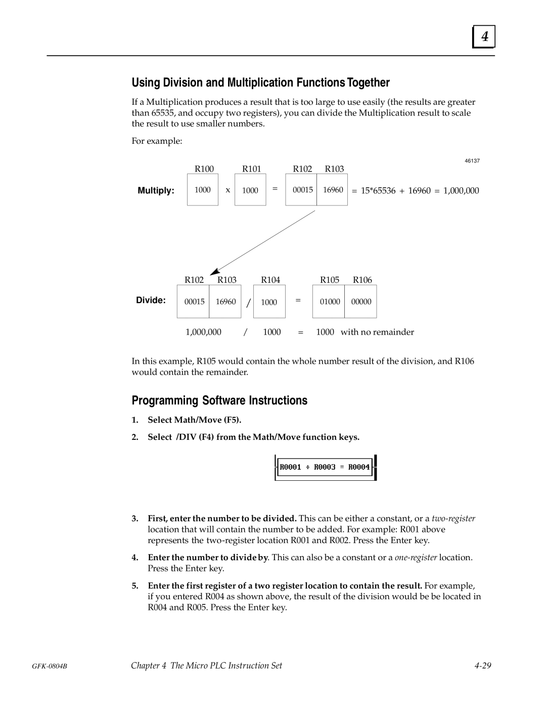 GE GFK-0804B manual Using Division and Multiplication Functions Together, Divide 