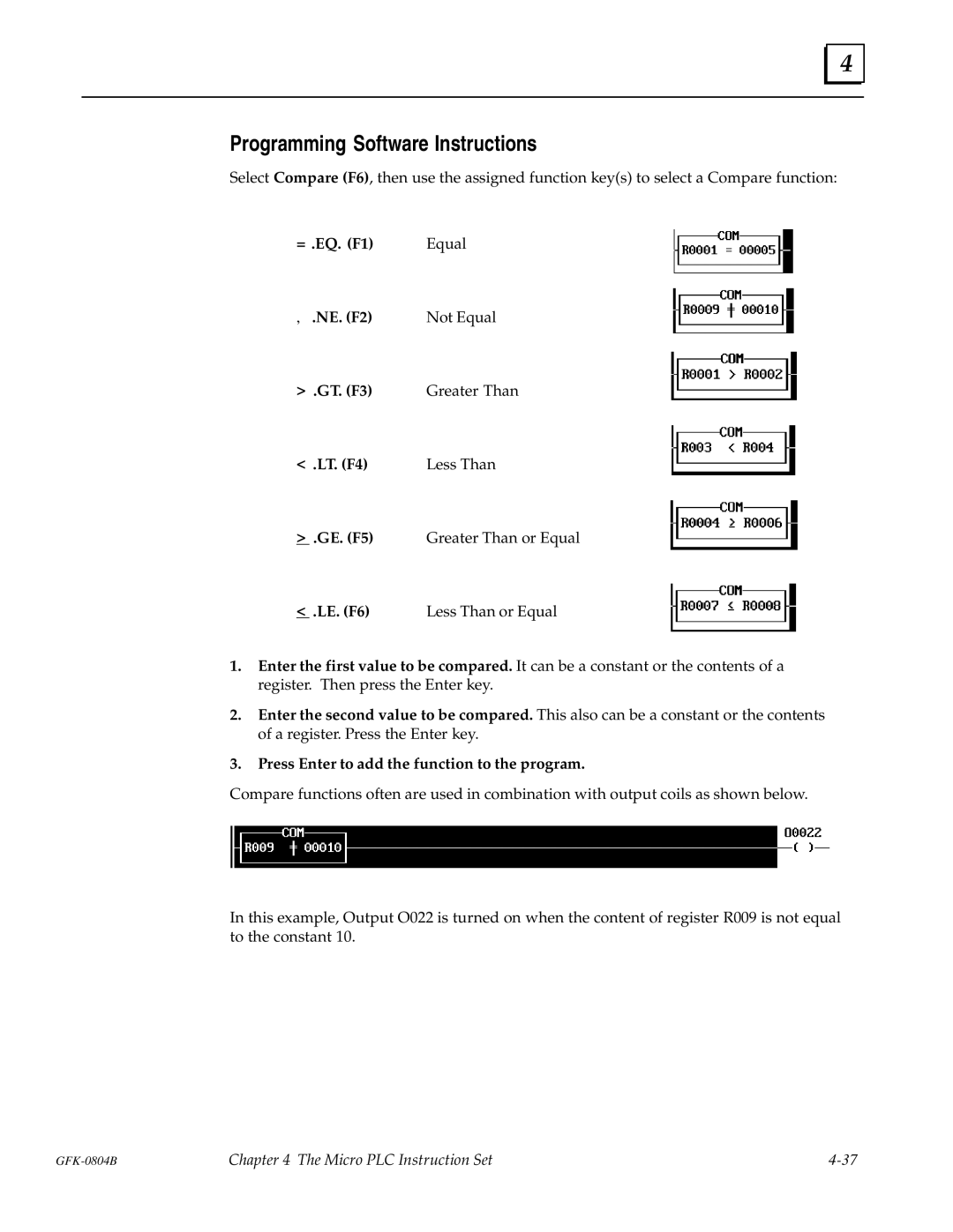 GE GFK-0804B manual Programming Software Instructions, Press Enter to add the function to the program 