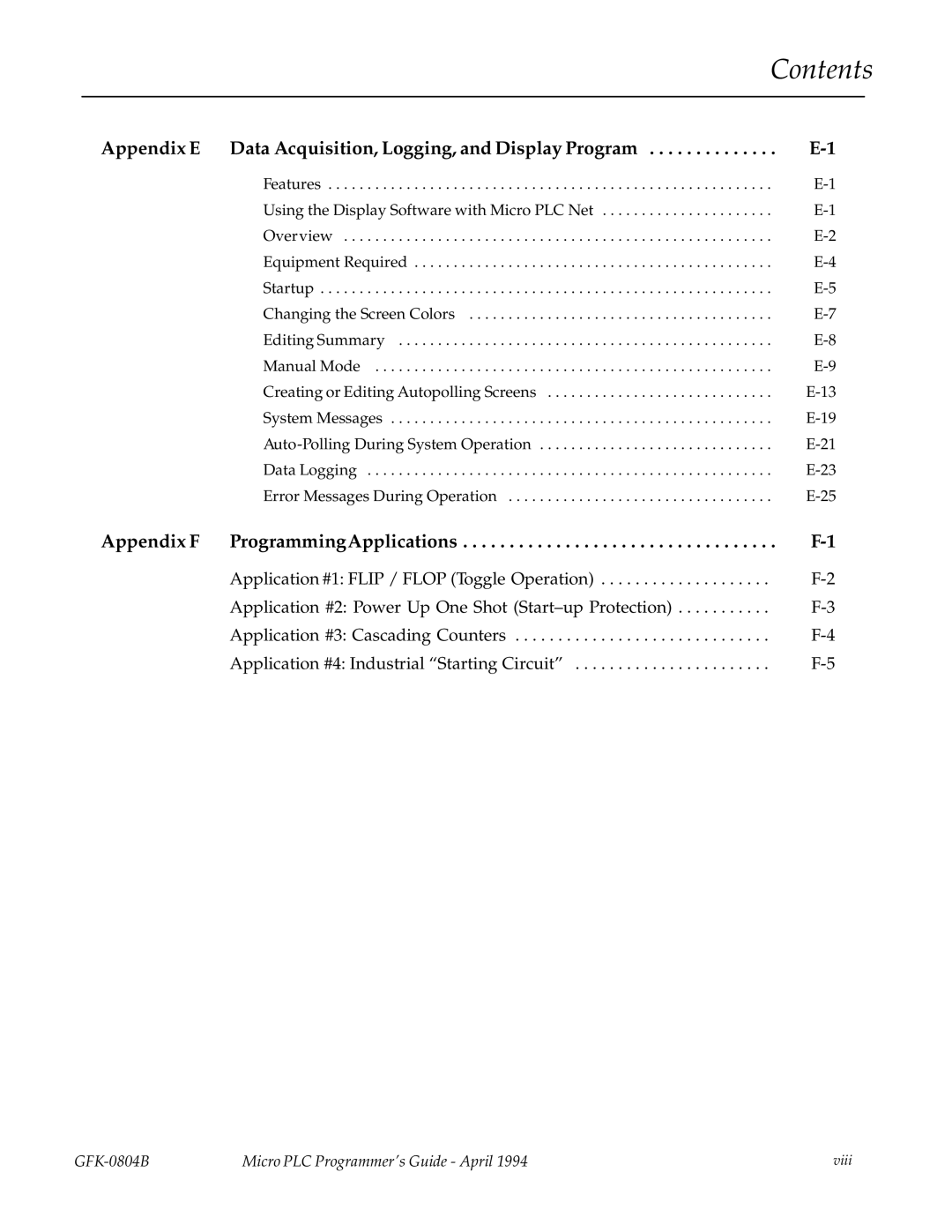 GE GFK-0804B manual Appendix E Data Acquisition, Logging, and Display Program 