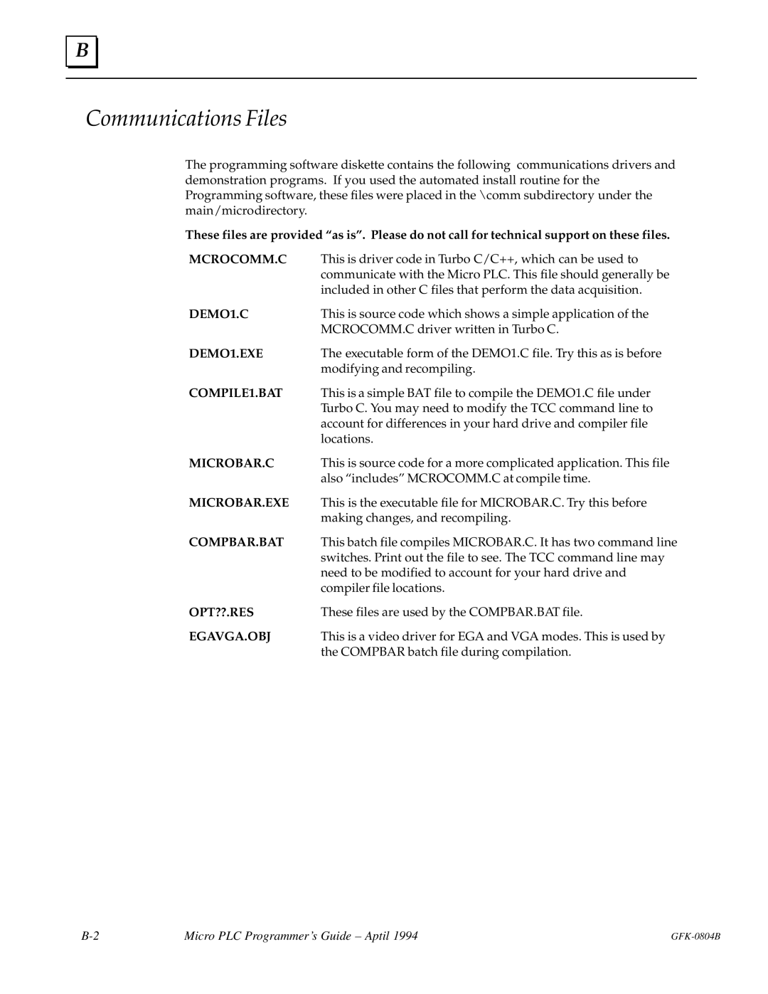 GE GFK-0804B manual Communications Files 