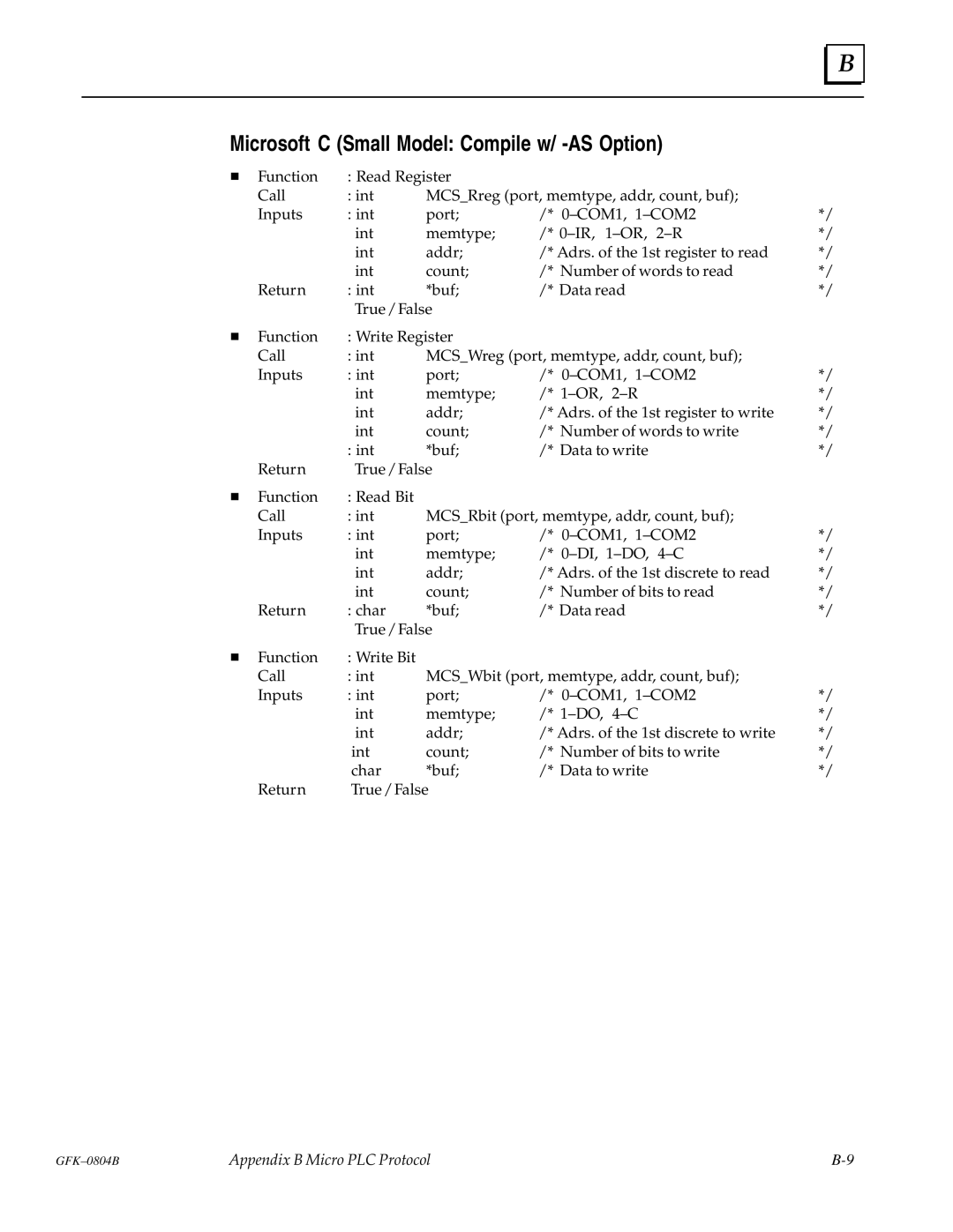GE GFK-0804B manual Microsoft C Small Model Compile w/ -AS Option 