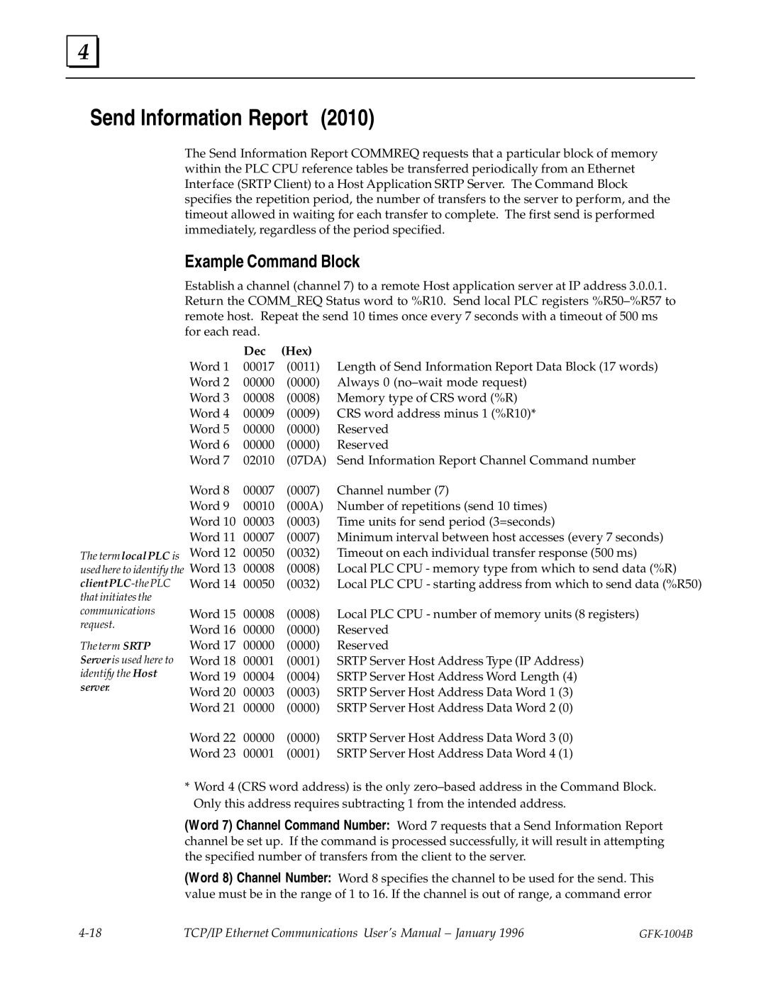 GE GFK-1004B user manual Send Information Report, Example Command Block 